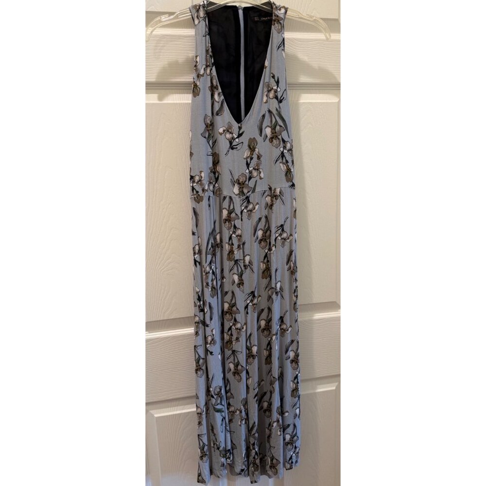 Zara Basic Floral Jumpsuit Womens S V-Neck Sleeveless Racer Back Wide-Leg Light